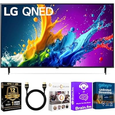 LG 43QNED80TUC QNED 4K Smart TV - Quantum Dot, AI Processor, HDR10, webOS, Dolby Atmos, ThinQ, Alexa Built-in, Magic Remote, Gaming Optimizer, 12-Month CPS Protection, UAX HDMI Cable, Streaming Bundle