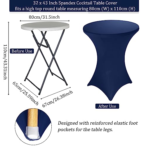 Image of Fivenl 4 Pack 32x43 Inch Cocktail Table Cover Spandex Stretch Square Corners Tablecloth, Navy Blue Cocktail Fitted High Top Table Cloth for Bar, Weddings, Birthday, Banquet, Party (Navy Blue)