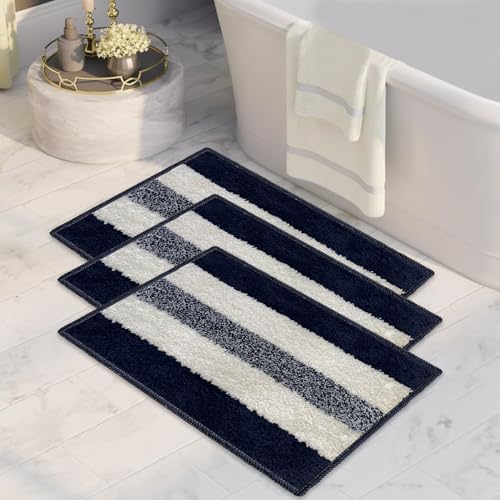 Image of CANWAY 1100 GSM Rectangular 3 Pieces|50 x 35 cm| Anti-Skid Microfiber Bathroom Door Mat, Water Absorbent Floor Mat|Blue