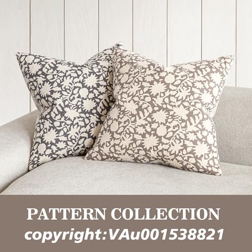 Image of Foindtower Set of 2 Decorative Neutral Floral Throw Pillow Covers Accent Farmhouse Cushion Covers Boho Vintage Pillowcase for Couch Sofa Bedroom Living Room Home Decor,24x24 Inch,Tan