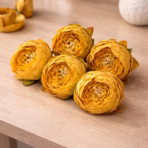 Image of SATYAM KRAFT 6 Pcs Artificial Fabric Rose Flower Heads | Handmade Peony Style Flowers for DIY Crafting, Gift Packing, Bouquet Making, Wedding, Home & Event Decoration (Yellow, 8 cm)