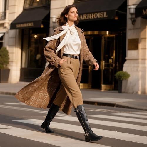 DREAM PAIRS Women's Knee High Boots Low Block Heel Riding Boots Round Toe Side Zipper Biker Motorcycle Buckle Boots2