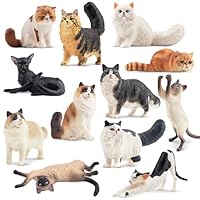 EYSCOTA 12PCS Realistic Cat Figurines, Plastic Cat Figure, Cat Cake Topper Kitten Toy Christmas Birthday Gift for Kids and Children