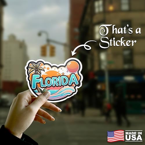 Image of Florida State Sticker - USA States Vinyl Decal 5 Inch, Waterproof Florida Map Sticker for Car Bumper, Laptop, Truck, Wall