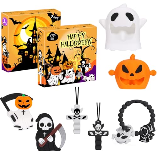 Image of Halloween Baby Teething Toys Set 7Pack: Teething Mittens, Ring & Flat Teethers, Sensory Chew Necklaces – Ideal Gift for Newborns, Infants & Toddlers – Perfect Baby’s First Halloween Basket Stuffer