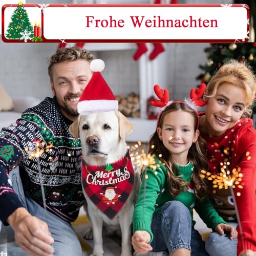 4 Stück Hundehalstuch Weihnachten, Nikolausmütze Hund, Hund Weihnachten Halstuch, Weihnachtsmütze für Hunde, 4-teiliges Set für Weihnachtsfotos und Festliche Anlässe