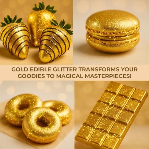 Gold Edible Glitter for Drinks Bulk 20g | Premium Edible Glitter for Cakes, Cocktails, Gold Cake Decorating Decorations Food Grade, Vegan, Kosher, Halal, Gluten Free - Made in USA
