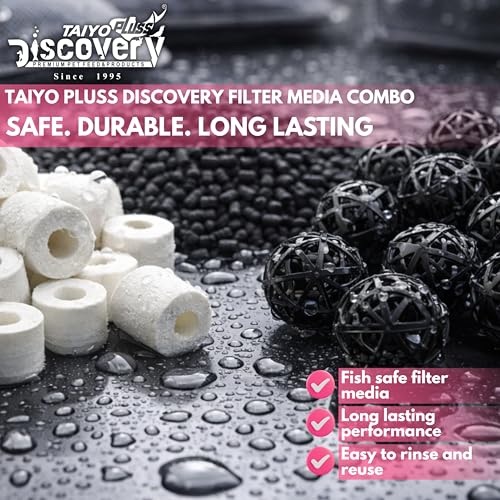 Image of Taiyo Pluss Discovery Filter Media Combo - 150 g Ceramic Rings + 150 g Activated Carbon + 15 pcs Bio Balls + Free NET Bags | 3 in 1 Bio Sponge Media for Clear Water & Healthy Aquarium Fish Tank