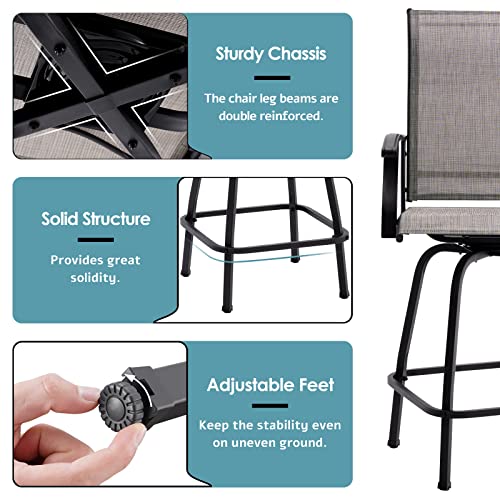 Piaomtiee Outdoor Bar Stools Set Of 4, Bar Height Patio Chairs With High Back And Armrest, All Weather-Resistant Textilene Bar Stools Patio Furniture For Garden Lawn Deck, Grey #TOP6