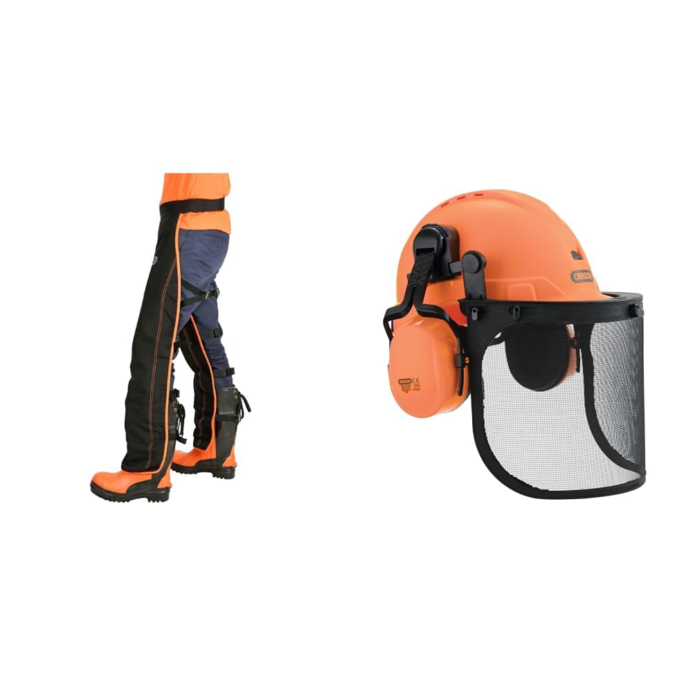 Oregon Yukon Kettensägen-Schnittschutzhose + Protect Kettensägen-Sicherheitshelm mit Gehörschutz und Netzvisier