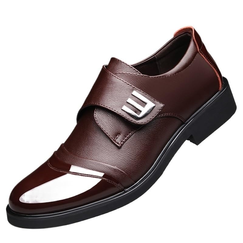 Dress Shoes for Mens Evening Wedding Plain Toe Business Working Office Non Slip Block Heel Anti-Slip Shoe Vegan Pu Leather Slip-on