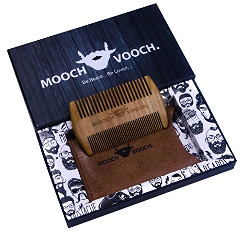 Double Sided Beard & Mustache Comb With Pure Leather Pouch Anti Static & Vintage Style Natural Chacate Preto Wood Handmade & Unique Shaping & Styling Tool For Breads A Premium Giftbox By Mooch Vooch