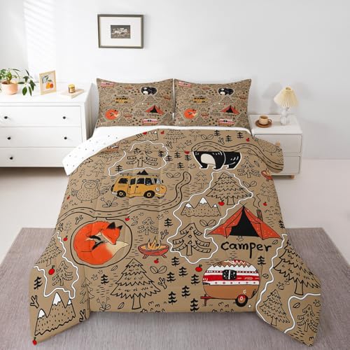 Erosebridal Kids Camping Themed Full Bedding Set,RV Camper Comforter Set