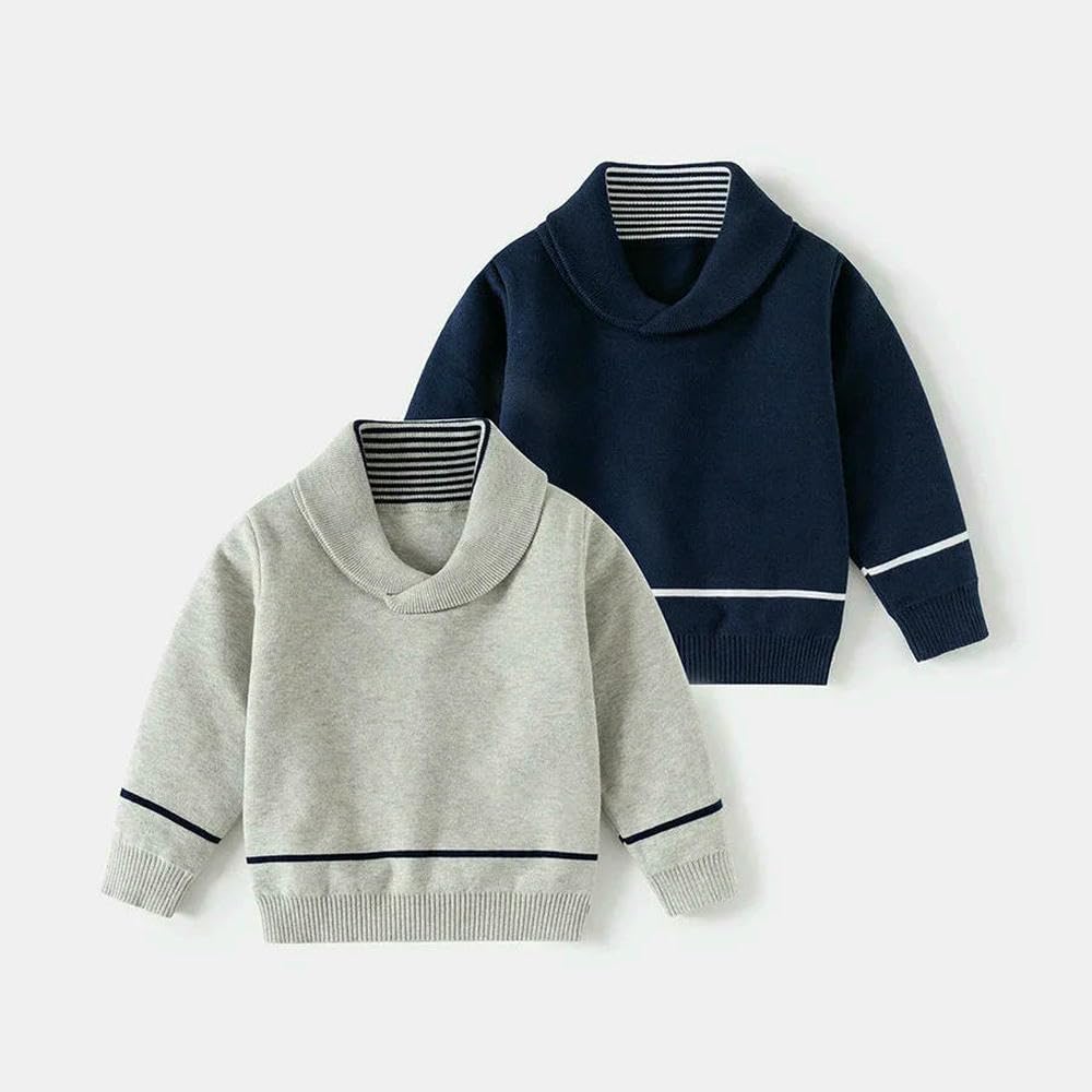 QXDZSW Jesień Zima Dziecięcy Sweter 2-10Y Chłopcy Marynarski Kołnierz Dzianina Dzieci Z Długim Rękawem Dzianina Top Ciepła Odzież Wierzchnia