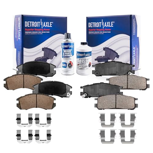 Image of Detroit Axle - Front and Rear Ceramic Brake Pads with Hardware Replacement | for 1993 1994 1995 1996 Subaru Impreza Legacy - 6pc Set