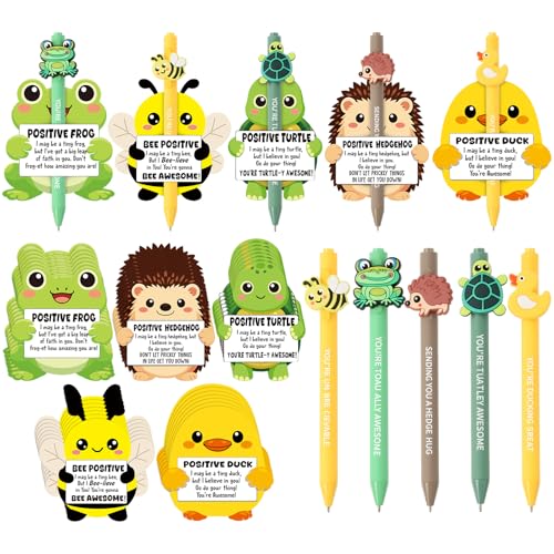 Stylos à bille positifs Colarr avec cartes de motivation pour collègues et enseignants - Lot de 30