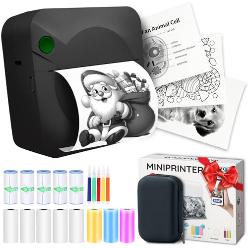 AgoDeo Mini Drucker Geschenkset - 300 DPI HD Qualität - Sofort PrintPod - Fotodrucker für Smartphone - Bluetooth Thermodrucker, Mini Printer, Foto drucker für Handy, Taschen Sticker Drucker (Schwarz)