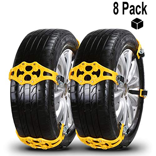 Josechan Chaînes Neige 2018 Mise à Niveau 8pcs Universelles Chaine Voiture,faciles à Installer, épaissir Le matériau TPU, Convient à la Plupart des véhicules, Largeur de Pneu SUV 165-265mm