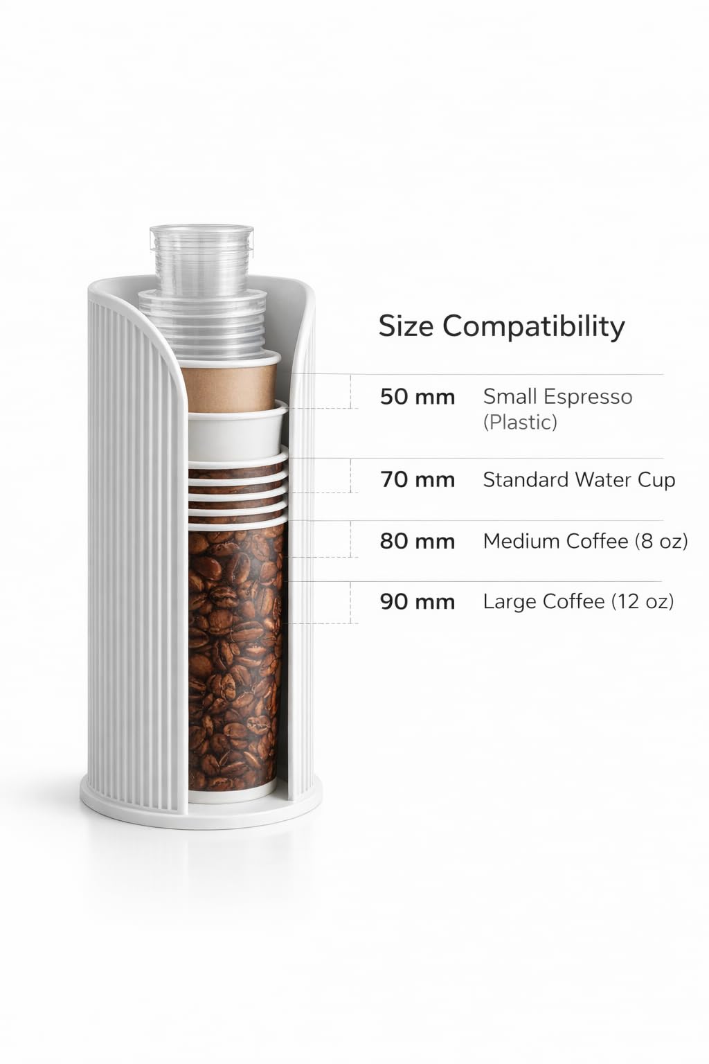 Becherspender Kaffee Becher Spender für Büro & Kaffeestation – Vertikaler Einwegbecher Halter aus robustem Kunststoff – Platzsparender Cup Dispenser für 8oz & 12oz (Schwarz, Large Coffee)