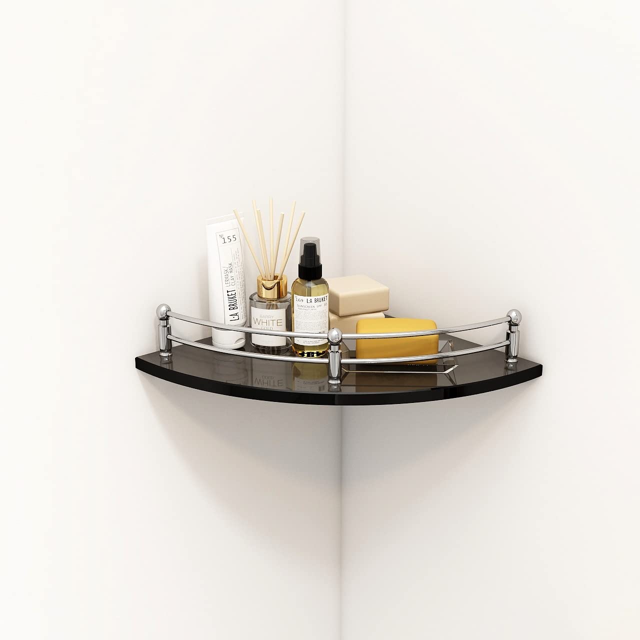 Primax Premium Black Glass Polished, Mirrored Corner Shelf for Bathroom/Kitchen Shelf/Bathroom Accessories (Black, 9x9 Inches) Pack of 1-image-44