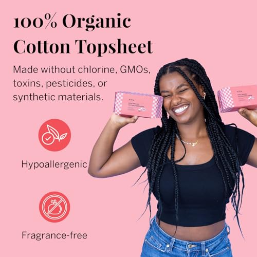 Image of Pixie Organic Cotton Panty Liners for Women - Long Wrapped Pantiliners - Light Absorbency & Ultra-Thin - Leak-Proof, Hypoallergenic & Unscented for Feminine Care - Compostable - 44 Count