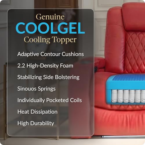 Image of Seatcraft Diamante Home Theater Seating Red Row of 5 Sofa | Italian Leather, Wall Hugger, Zero Gravity, Powered Headrest, Power Recline, Zero Gap, USB charging