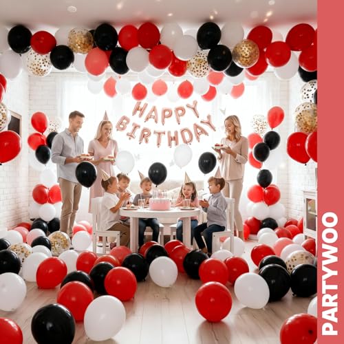 Image of PartyWoo Red and Black Balloons 65pcs 12 Inch Matte Black Red White Confetti Balloons for Graduation Men Birthday Wedding Anniversary Bachelorette Racing Car Casino Retirement Party Decorations