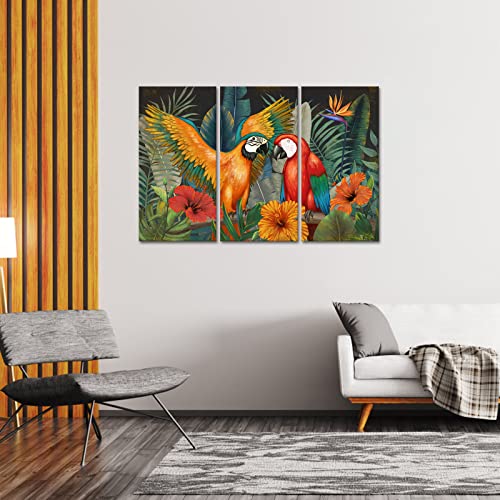 Fushvre Parrot Paintings Canvas Wall Art Colorful Hawaii Flowers Pictures Large Tropical Bird Prints Set For Living Room Bedroom Wall Decor Framed #TOP3