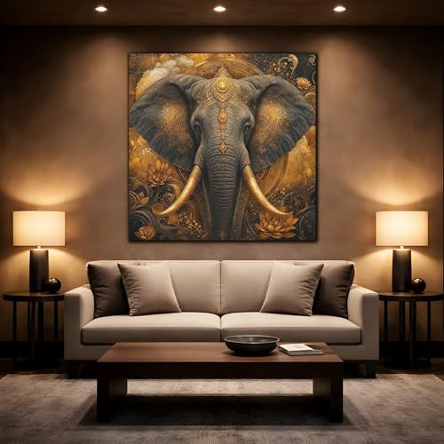 Tableau éléphant or luxe pour salon | Toile carrée chic haute qualité - 2