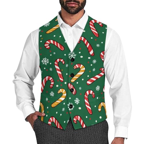 Candy Canes Men's Suit Vests Business Formal Dress Vest V-Neck Waistcoat for Wedding Casual