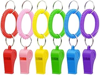 Sport Whistle with Bracelet 6pcs Loud Clear Plastic Whistles with Stretchable Coil Wrist Keychain Ring for Coaches Referees School Soccer Christmas Birthday Party Gift Survival Emergency Training