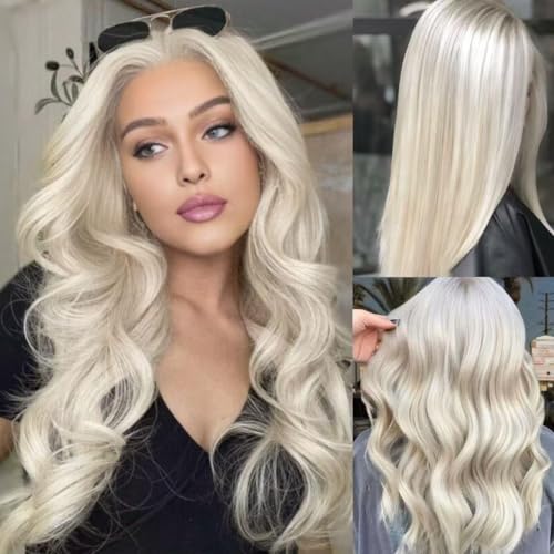 Image of Platinum Blonde Wig Human Hair Body Wave Ash Blonde Wig 28Inch 180% Density
