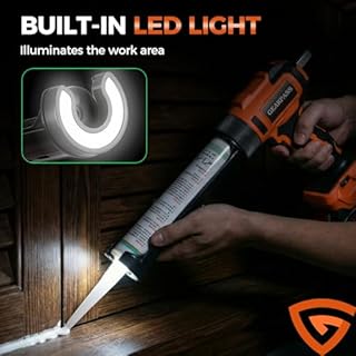 Cordless Electric Caulking Gun,10Pcs Caulking Finisher Kit, 1300LB Thrust, 6-Speed, 2 * 2000mAh, Anti-Drip Auto-Retract, LED Light, Caulk Gun for RV Sealing, DIY & Professional Use