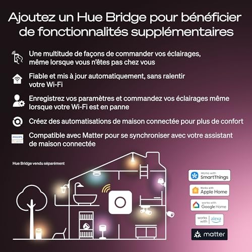Philips Hue Ampoule LED connectée A60, White and color, Culot E27, 8,1 W, Spectre complet 1000-2000 K, 1100 lumens, Intensité variable, Compatible avec Alexa, Google Assistant et Apple Home, pack de 2