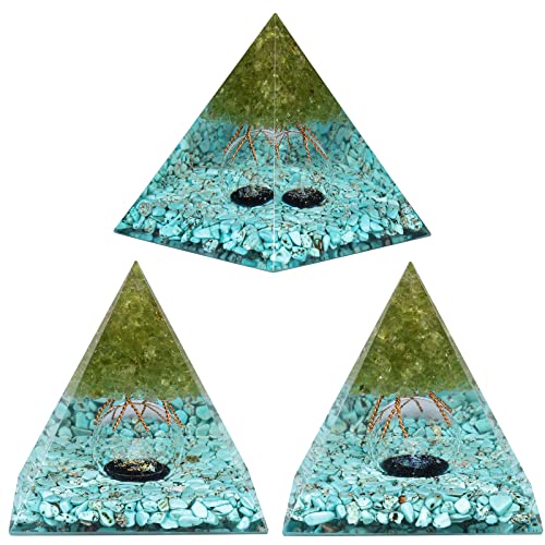 Nupuyai Peridot Tree of Life Blue Howlite Turquoise Crystal Piramid with Glass Crystal Ball - Image 4