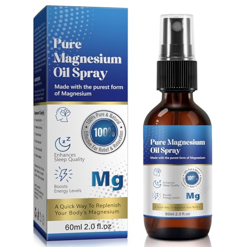 Magnesium Spray Magnesium Oil for Feet Pure Magnesium Oil Spray for Sleep Topical Magnesium Spray 100% Pure and Organic Glass Bottle Travel Size 60ml