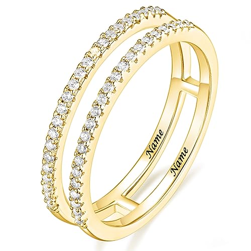 MRENITE Soild 10k Gold Ring Enhancer for Engagement Rings with 5A Cubic Zirconia Guard Wrap Enhancer Jewelry for Women Free Engraving Name Enhancer Ring (Size 4-14)