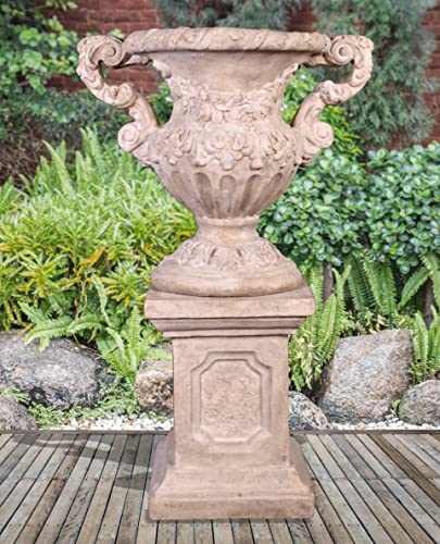 AFD Home Floral Scrolled Urn on Base Stone Cast