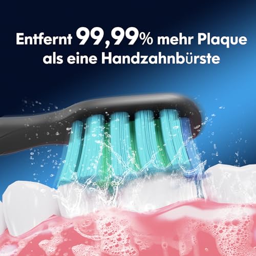 Ultraschall Zahnbürsten Ultraschallzahnbürste Elektrische Zahnbürste Schallzahnbürste für Erwachsene und Kinder mit 5 Putzmodi Integrierter Timer und 9 Zahnbürstenköpfen (Schwarz) – Bild 6
