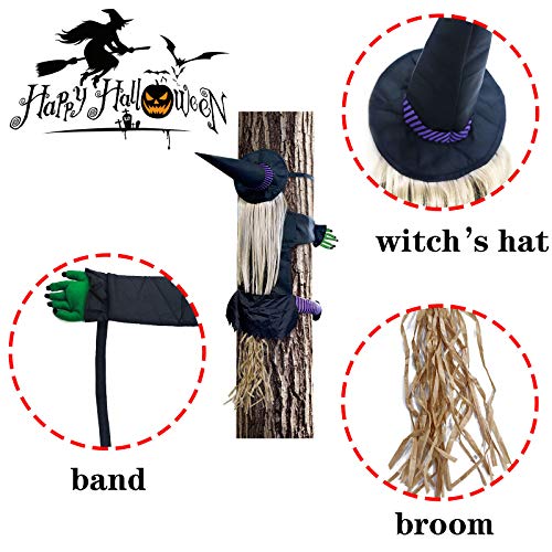 Joy Bang Crashing Witch into Tree Halloween Decoration Crashed Witch Props Hanging Decorations Funny Witch for Halloween Outdoor Tree Yard Decor