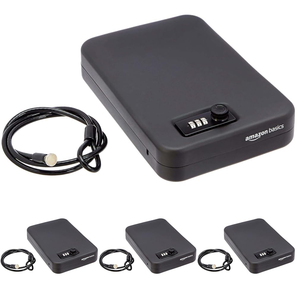 - Amazon Basics Portable Security Case Lock Box Safe with Combination Lock for Valuables,Documents,College Dorm Room,XL,Black,(Pack of 4)