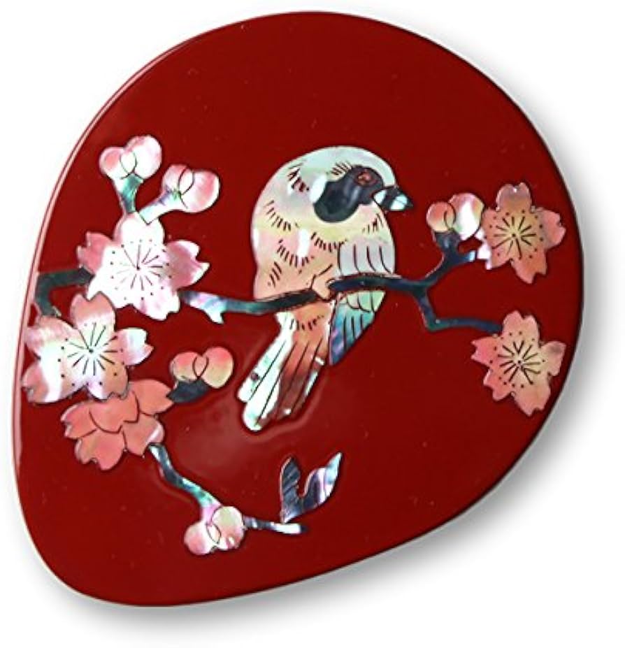 Amazon.co.jp: 手鏡 ハンドミラー 桜に樫鳥（漆） 螺鈿（らでん） 本朱