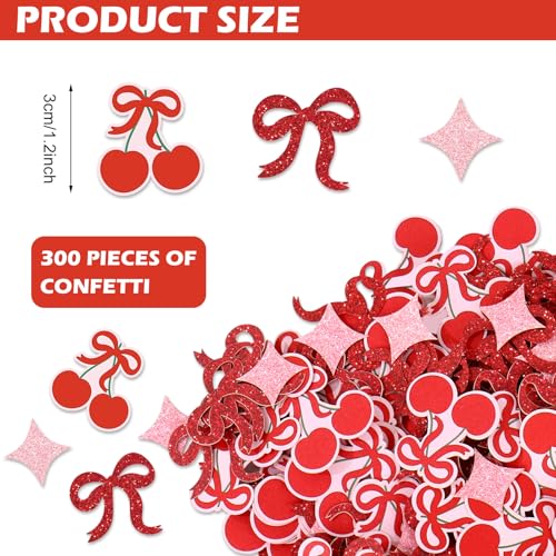 Image of Whaline 300 Pcs Coquette Table Confetti Red Bow Cherry Star Confetti Glitter Table Centerpieces for Birthday Baby Shower Party Decoration