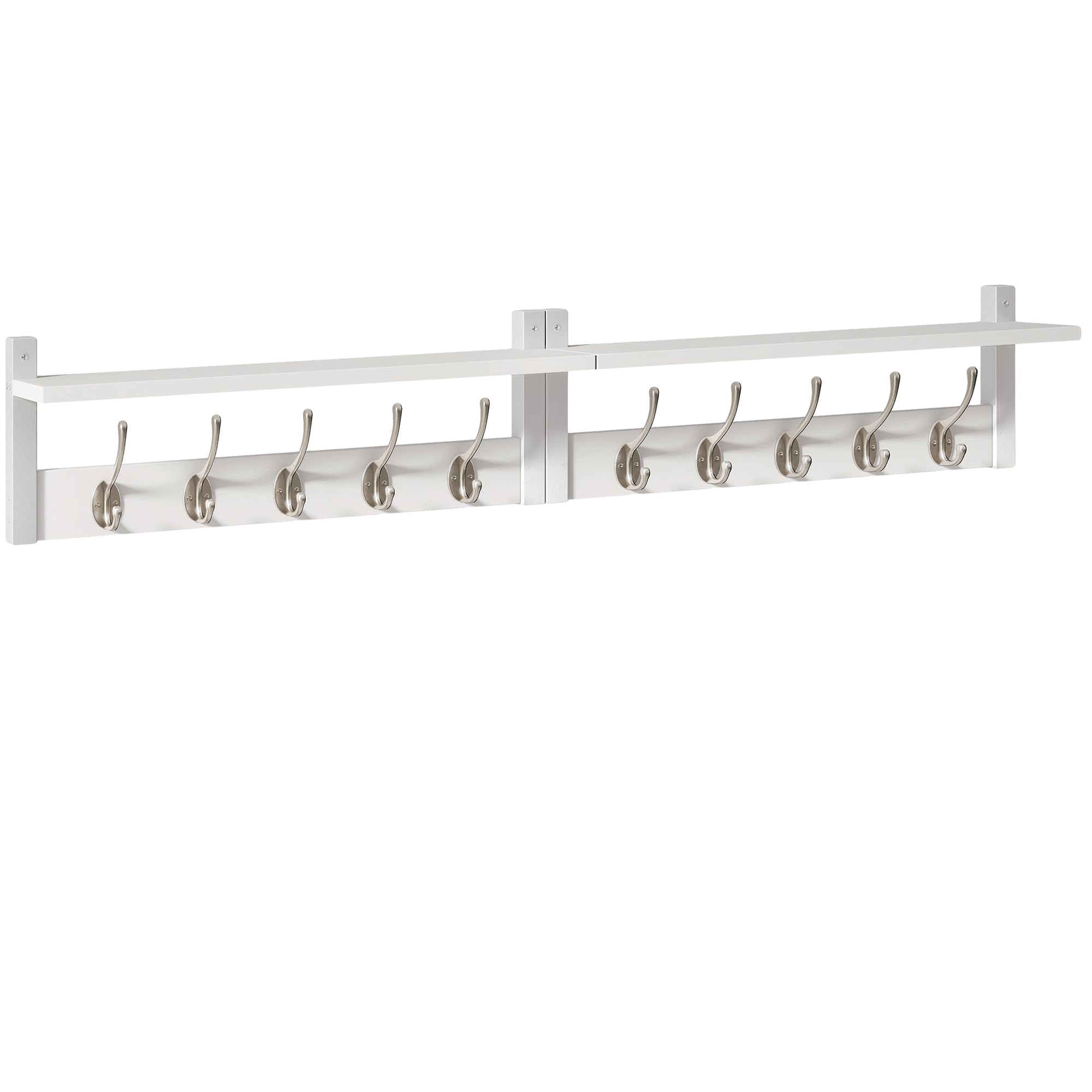 YMYNY 2 en 1 Grand Porte Manteau Mural Bois, Blanc HWS004W-2 | Patère murale avec 10 crochets doubles, porte manteau pour Salle de bain, Entrée, Chambre