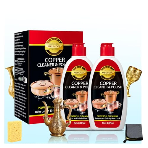 Meuvcol Kupfer & Messing Politur Und Reiniger 500 ml Sanfte Kupferpolitur Für Töpfe Pfannen Spülen Becher & Antiquitäten Entfernt Anlauf & Flecken Stellt Glanz Wieder Her Kratzfrei Copper
