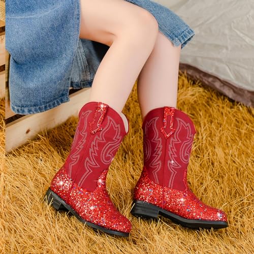 Image of Motasha Girls Cowgirl Boots Unisex-Child Mid Calf Glitter Toddler Cowboy Boot Little Big Kids Western Riding Shoes