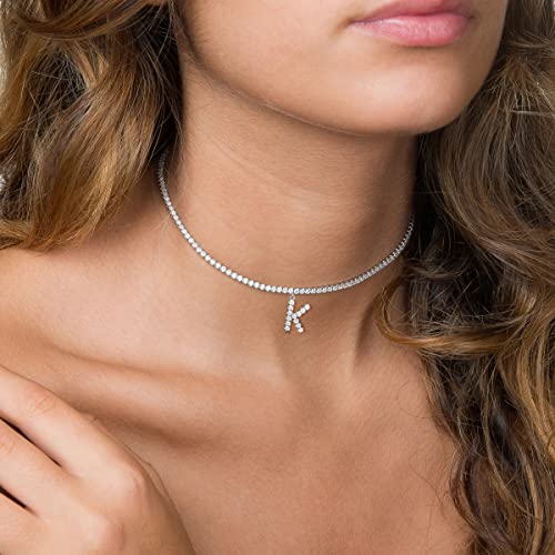 Letter Necklace 14k Gold Plated Tennis Chain Initial Choker Bling Iced CZ Diamond Necklace for Women2