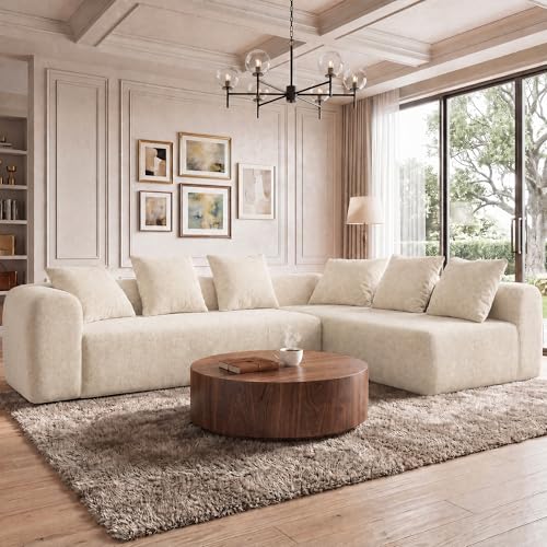 Image of Claiks 106 inch Cloud Boneless Couch, L-Shaped Sectional Sofa, Beige