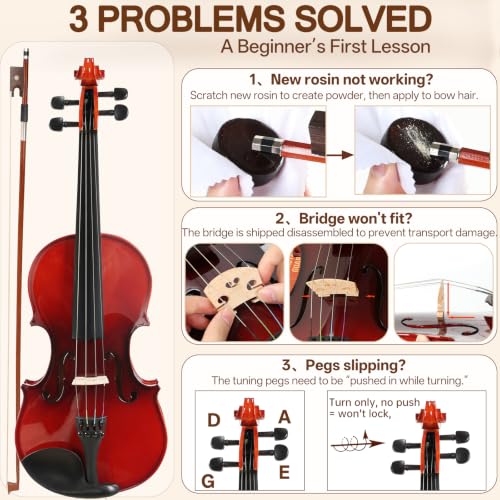 Image of Kmise Teacher Approved 4 /4 Full Size Violin Starter Kit for Adults Beginners Students, High Density Ebony Acoustic Violins, Fiddle Bundle with Case, Bow, Rosin, Strings, Shoulder Rest & Guide