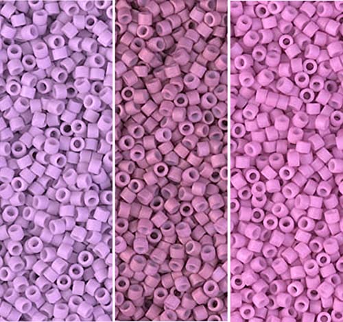 Miyuki Delica Seed Beads Bundle: Size 11/0,Matte Rose DB355, Matte Lavender DB356, Matte Metallic Old Rose DB379-3 Tubes of 7.2 Grams ea